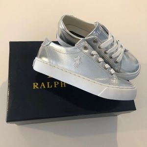 NEW Girl's Polo Ralph Lauren Silver Slater Sneakers